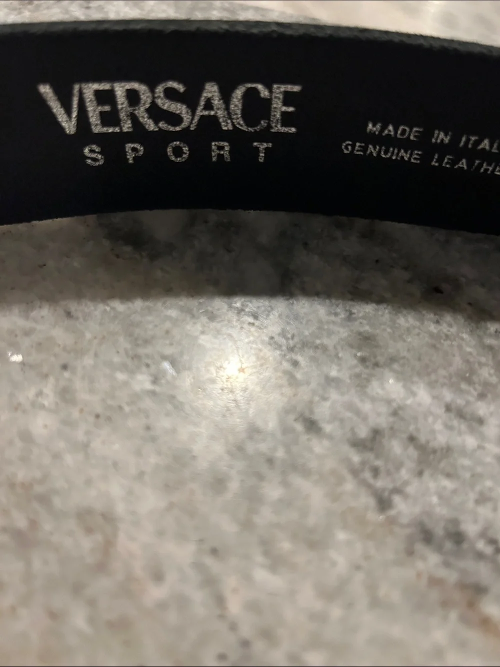 Versace Black Leather Belt with Silver Buckle